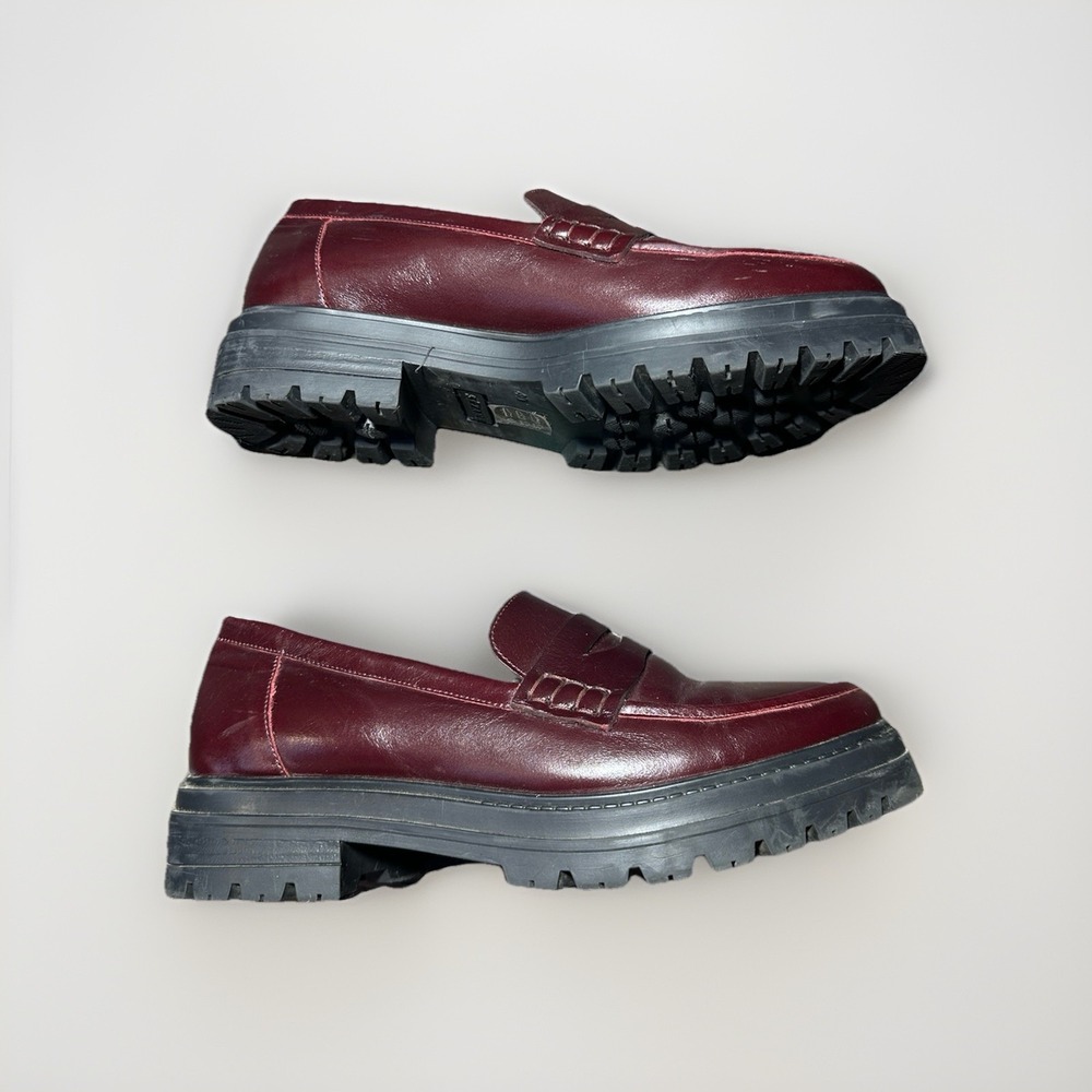 Sézane Albane Loafers Glossy Burgundy Leather Thick Lug Sole Shoes EU 40 US 9 - Picture 6 of 14